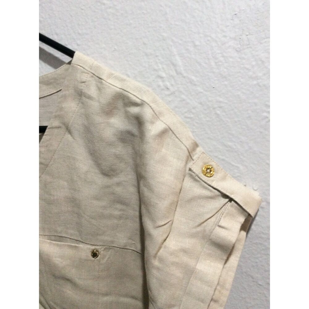 Linen short sleeve tan Large L VNC top shirt Ellen Tracy half zip front - Picture 6 of 7